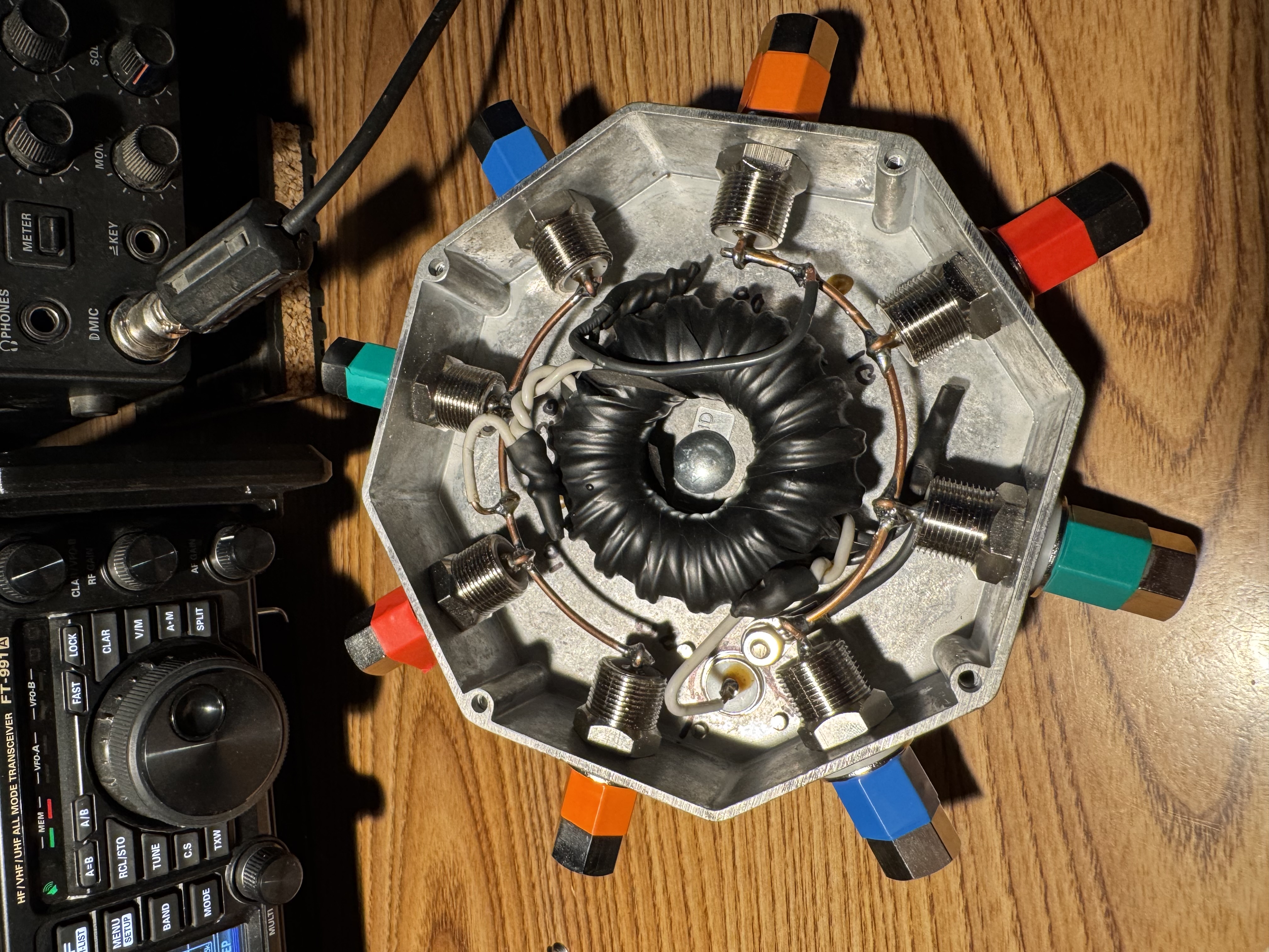 The completed hub assembly. The octagonal enclosure with hardware